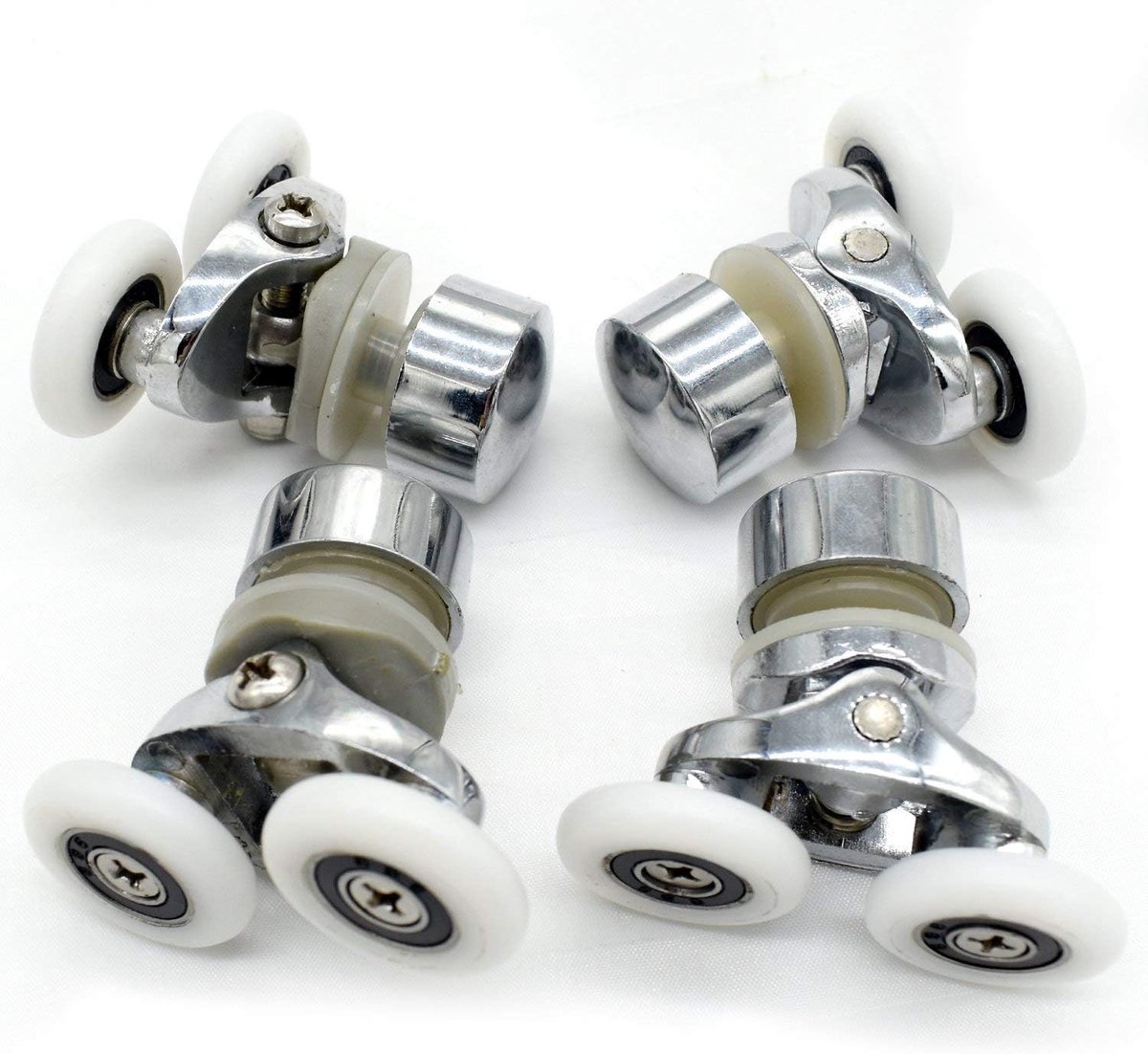 YUANQIAN Replacement Shower Door Mount Zinc Alloy Pulleys - 2X Top & 2X Bottom - Fits Glass Hole: 10-14mm - ShopVlot