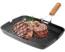 NAMAI - Grill pan, pan with removable and foldable, 36 cm x 24 cm, stone pan, dishwasher safe, cast aluminium, grill - ShopVlot
