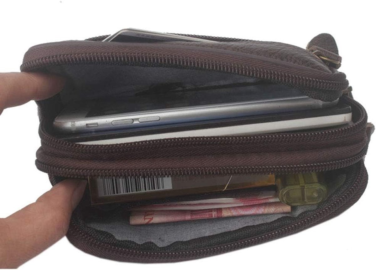Genuine Leather Wallet Pouches for Men Mobile Phone Holster Zipper Belt Case Horizontal Belt Loop Smartphone Pouch Bag - ShopVlot