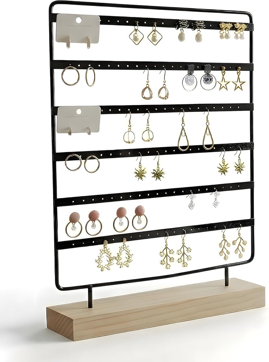 Mika Gold Earring Holder Black and White 110 Holes Jewellery Stand for Earrings, Wooden Jewellery Holder, Gold Tone - ShopVlot