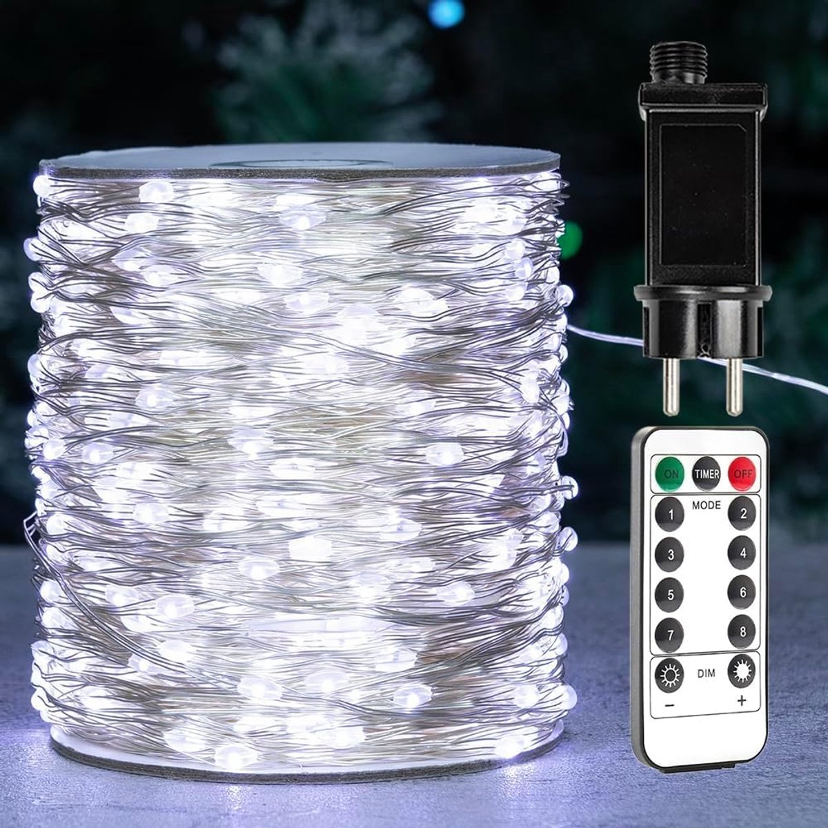 Cold White String Lights Long Plug-in LED Silver Wire Light Chain With, 8 Modes for Weddings Indoor and Outdoor - ShopVlot