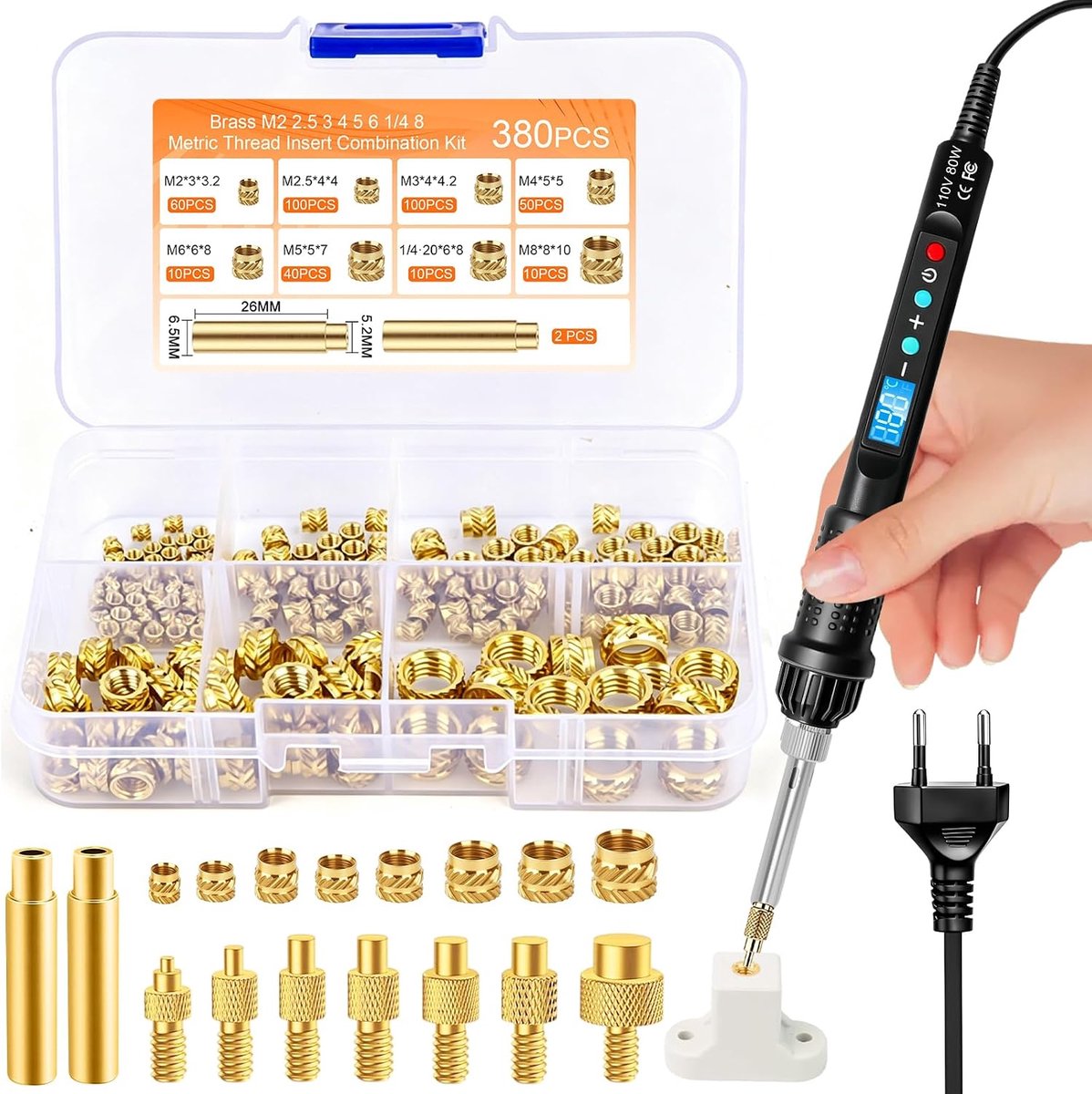 389 Pieces Thread Inserts, Solder Tips, 80 W, LED Temperature, Adjustable Soldering Iron with 130 Pieces - ShopVlot