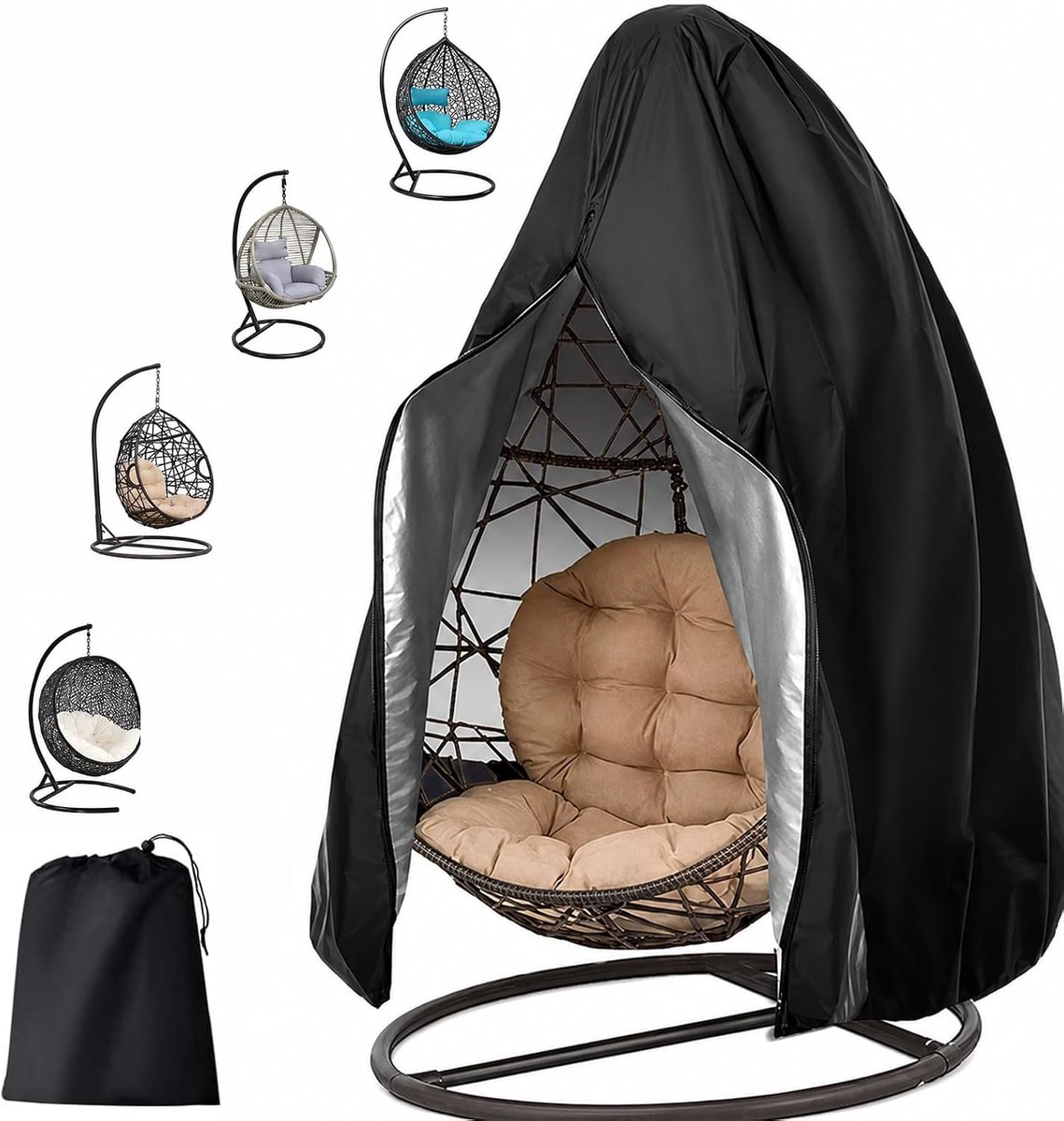 Hangstoelhoes voor buiten, 190 × 115 cm, van 210D Oxford - Waterdichte beschermhoes met ritssluiting en trekkoord voor - ShopVlot