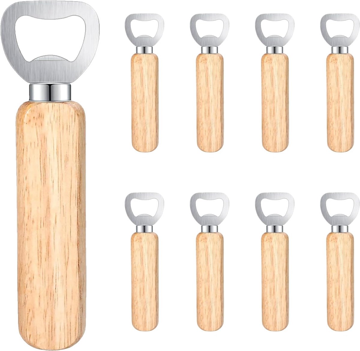 9 stuks graveerbare houten flesopeners, houten handvat, roestvrijstalen flesopener, barflesopener voor thuis, keuken - ShopVlot