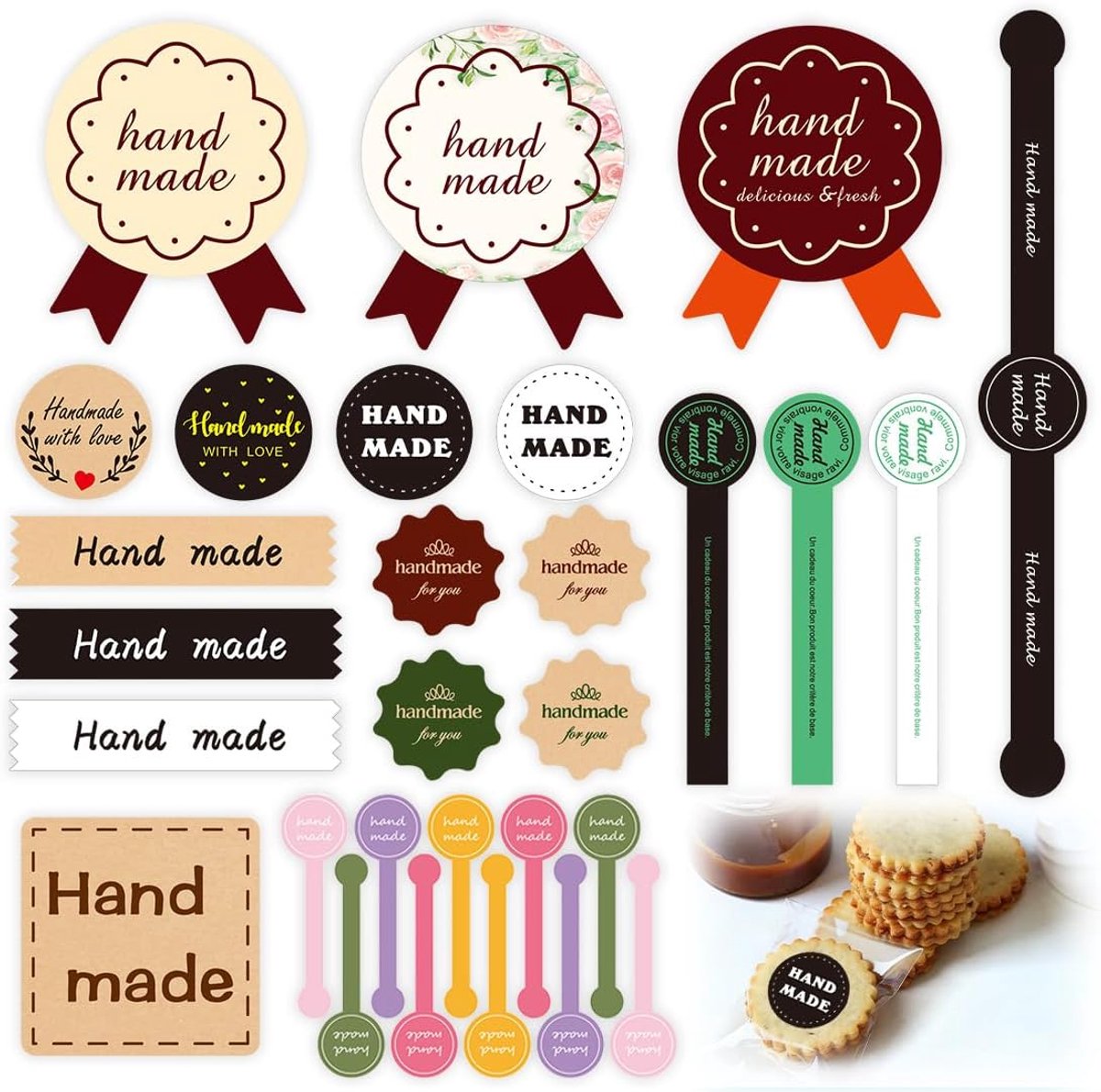240pcs Handmade Self Adhesive Stickers - Handmade with Love Labels, Kraft Paper Stickers, Labels for Needlework, DIY - ShopVlot