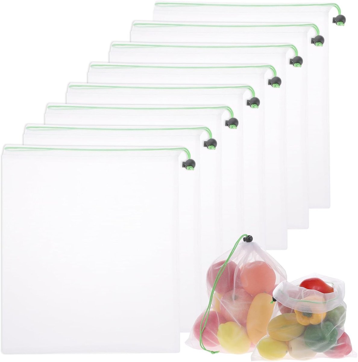 Pack of 8 Reusable Vegetable Net Fruit Net with Drawstring Transparent Mesh Bag for Food Fruit Household Toys Small - ShopVlot