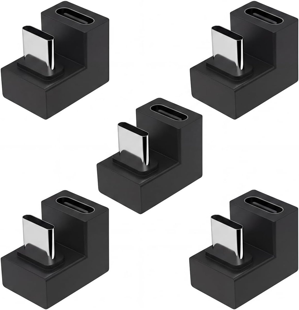 Pack of 5 USB C Adapter 180 Degree in Shape, USB-C Socket to Angle Plug, OTG, USB 3.1, Fast Charging, PD 100W, Data - ShopVlot