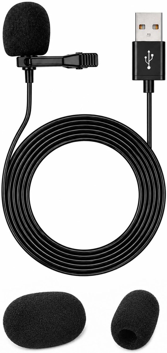 Lavalier USB-microfoon, USB-stropdasmicrofoon met 1,5 m kabel en klem, omnidirectionele plug and play voor pc, Mac - ShopVlot