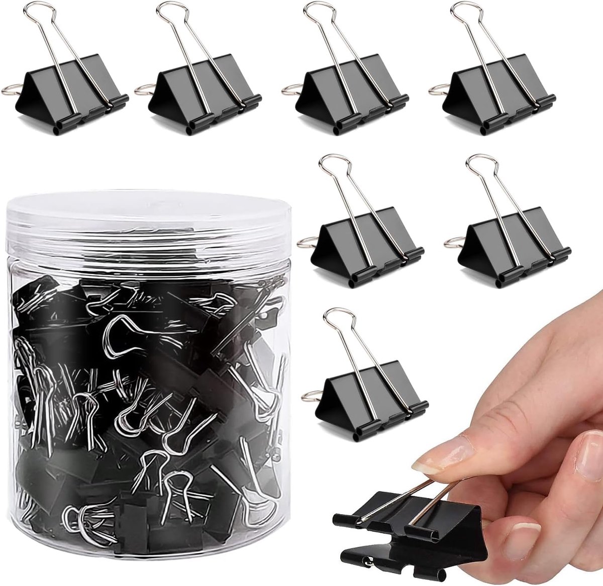 100 Pcs Foldback Clips, 25mm Black Binder Clips, Metal Clamps for Office, School, Letter, Paper Clips, Office - ShopVlot