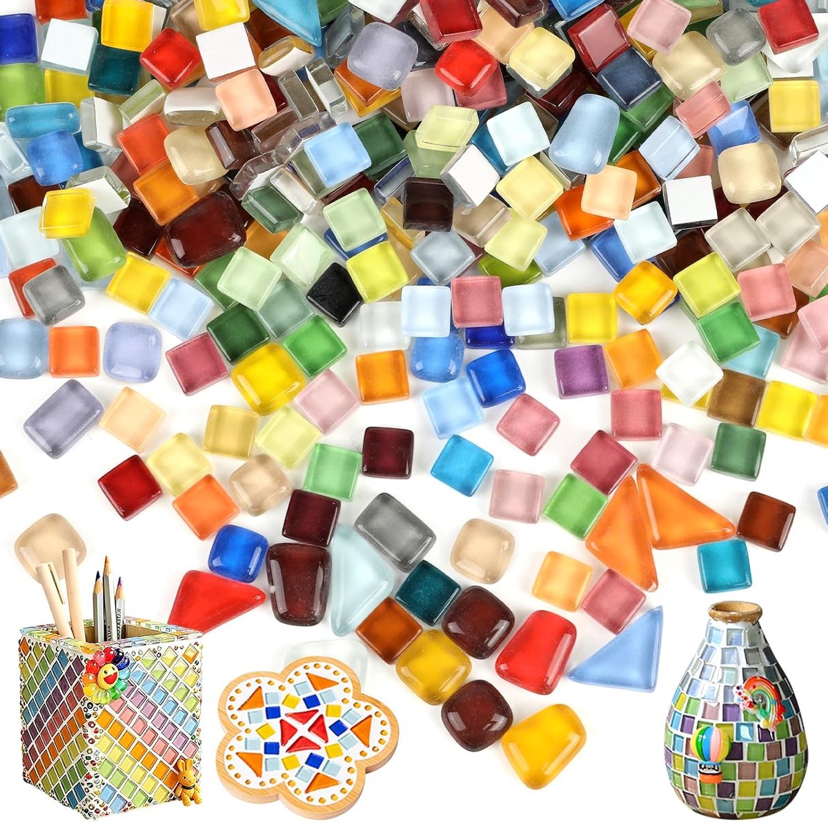 600 g mozaïekstenen om te knutselen, polygon mozaïekstenen, meerkleurige mix glasmozaïekstenen, glinsterende - ShopVlot
