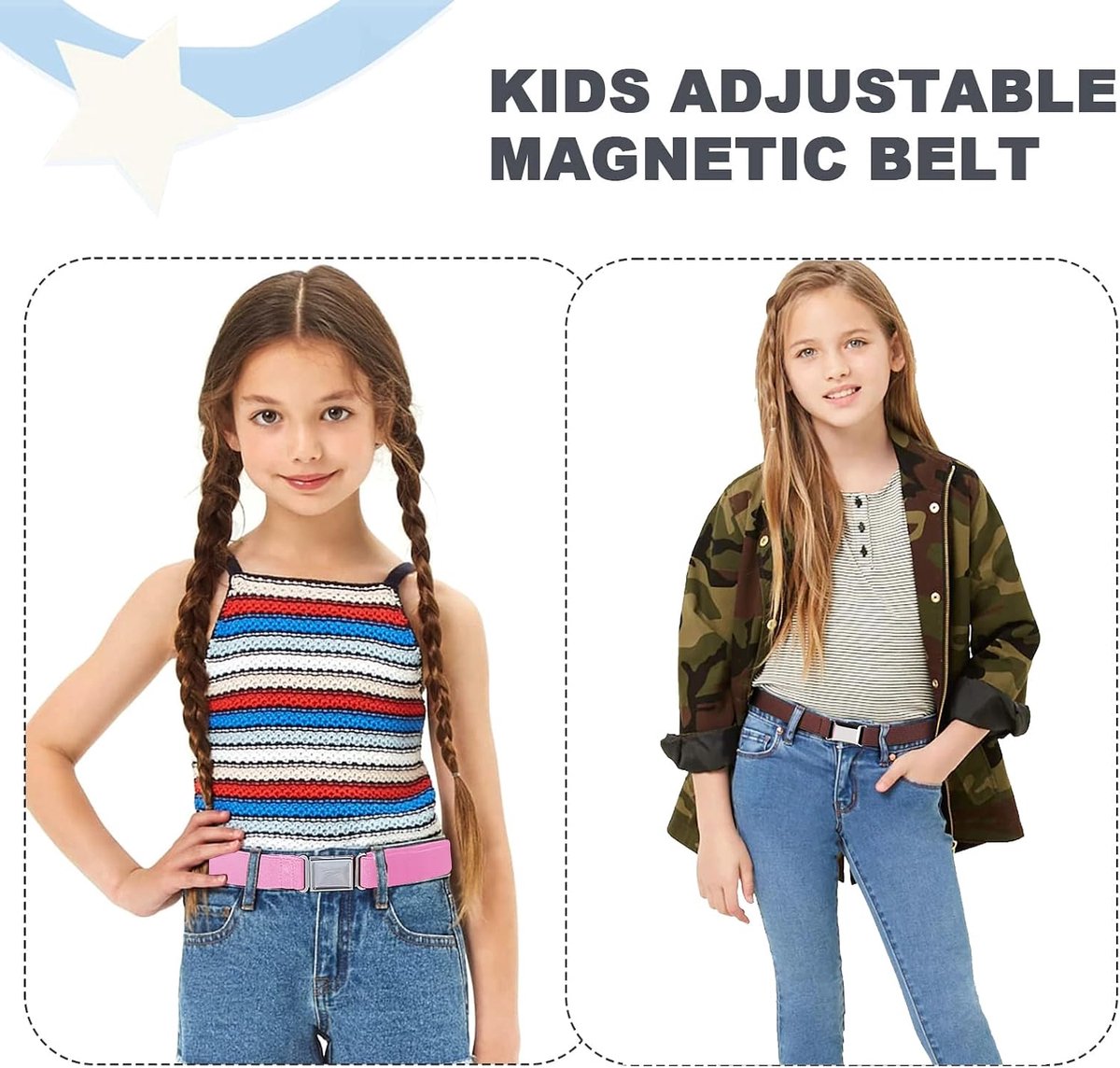 Children's Elastic Belt, Children's Elastic Belt with Square Buckle, Adjustable Elastic Straps for Children - ShopVlot