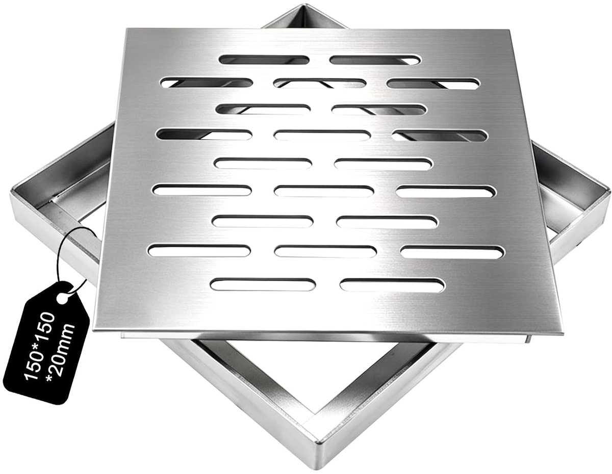 150 x 150 x 20 mm Stainless Steel Floor Drain with Frame, Drain Grate, Square, Floor Cover, Non-Slip for Indoor and - ShopVlot