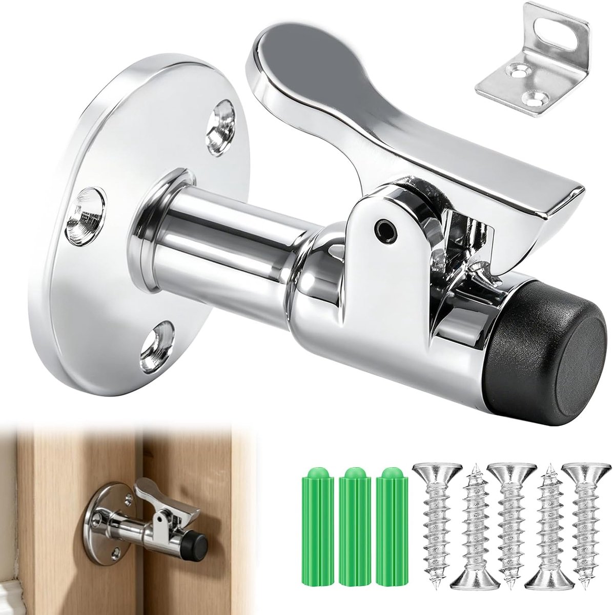 Deurstopper van roestvrij staal voor buiten, deurstopper vloer voor tuindeur, garagedeur, deurstopper met rubberen - ShopVlot