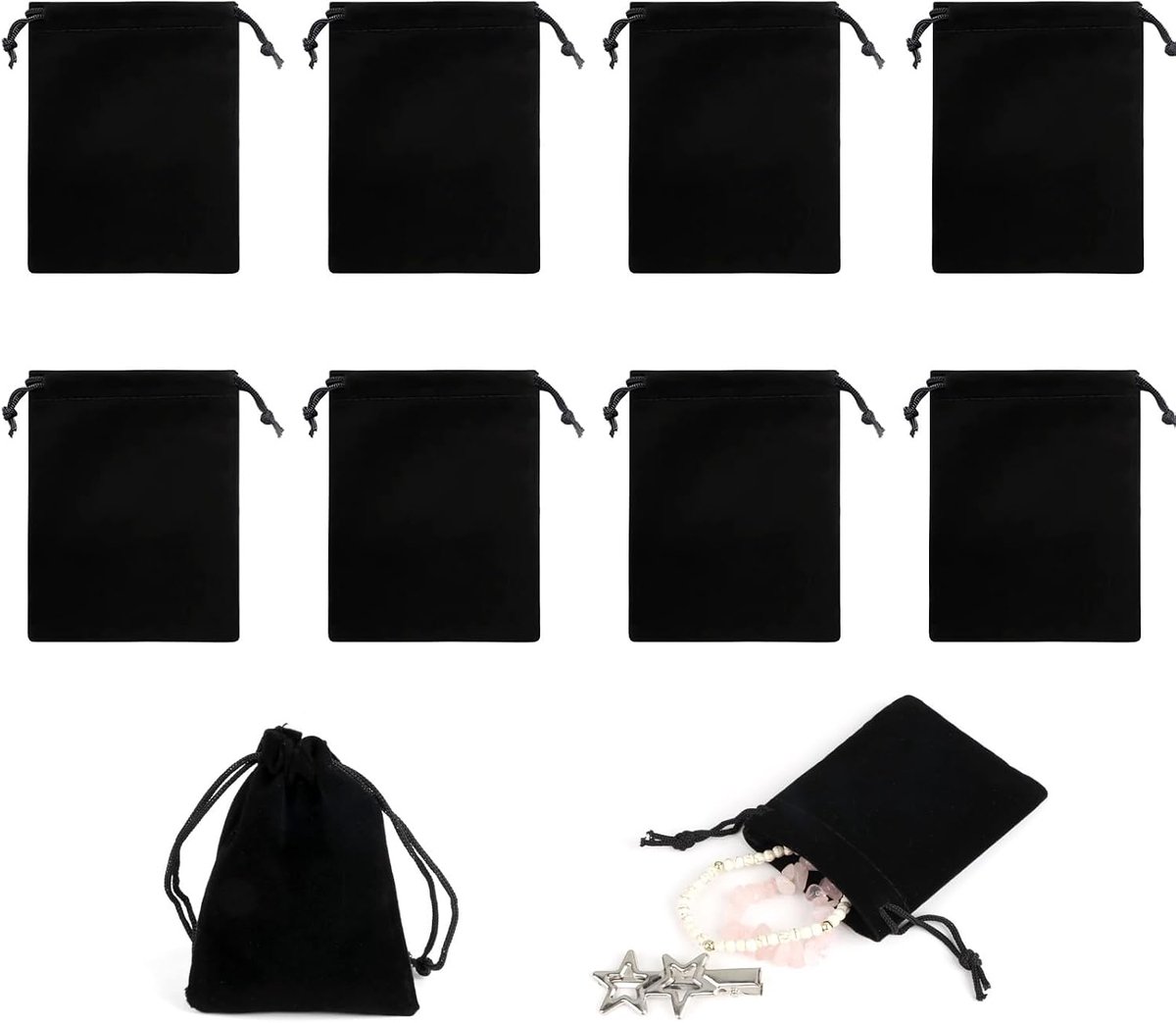 10 stuks sieradenzakjes, 7 x 9 cm, fluwelen zakjes met trekkoord, sieradenzakje, mini-zakjes voor sieraden, gunsten - ShopVlot