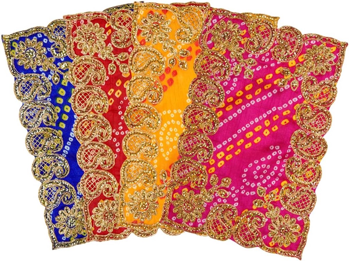 Small Pooja Mat Aasan Puja Aasan Decorative Cloth Set of 4 (Size:-9 Inches X 6 Inches,) for Multipurpose Pooja - ShopVlot