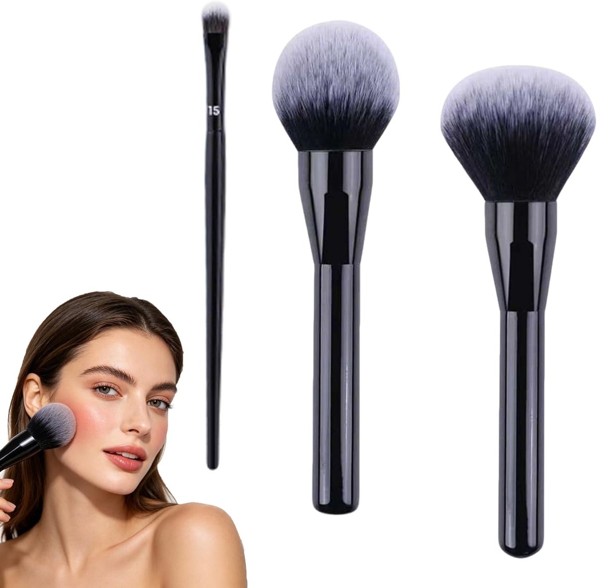 Make-upkwasten set 3 grote - zachte synthetische borstelharen - pluizig en professioneel - voor vlekkeloze make-up - ShopVlot