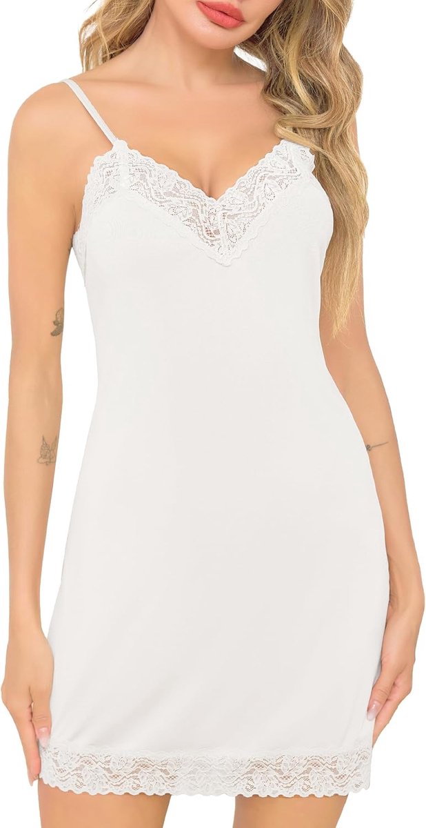 Nachtjurk V-hals verstelbare band - kant details - comfortabel voor thuisgebruik - S-3XL - ShopVlot