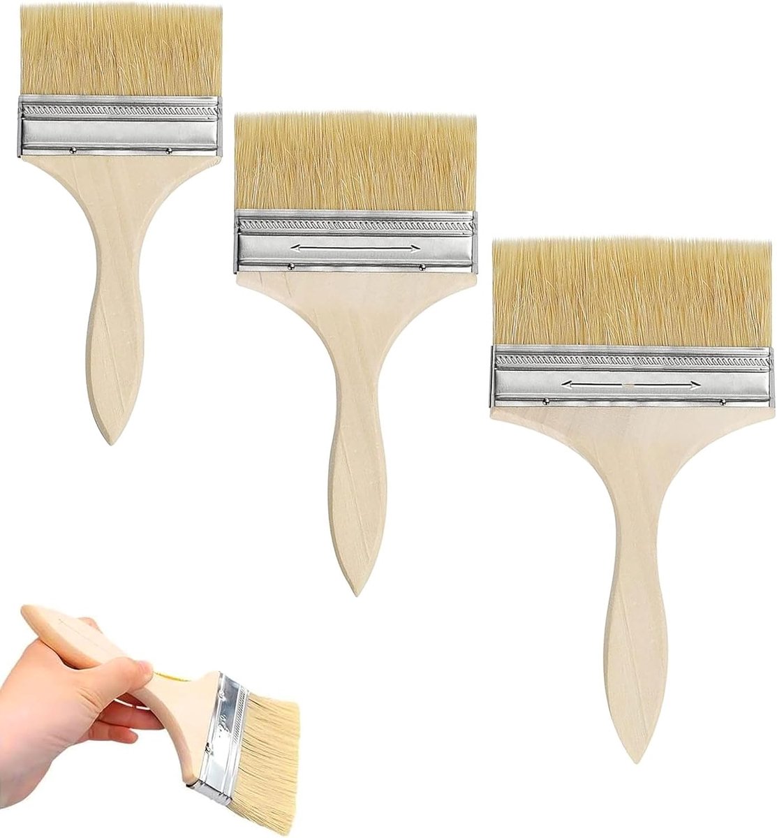 Pinselset 3 Stuks - Lasurpenselen voor Hout - Flachpinsel met Houtstijl - Ideaal voor Buiten - ShopVlot