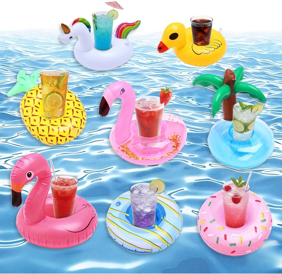 Bekerhouders zwembad opblaasbaar - 8 schattige ontwerpen - Leuk voor in het water - Perfect voor zomerse dagen - ShopVlot