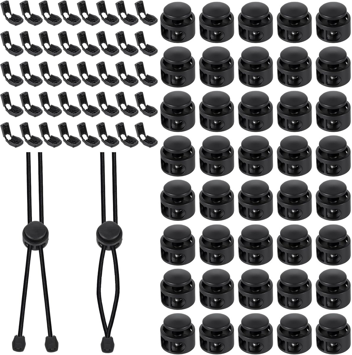 Cordstopper 40pcs - Zwart kunststof - Met dubbele gaten - Voor koord en touw - ShopVlot
