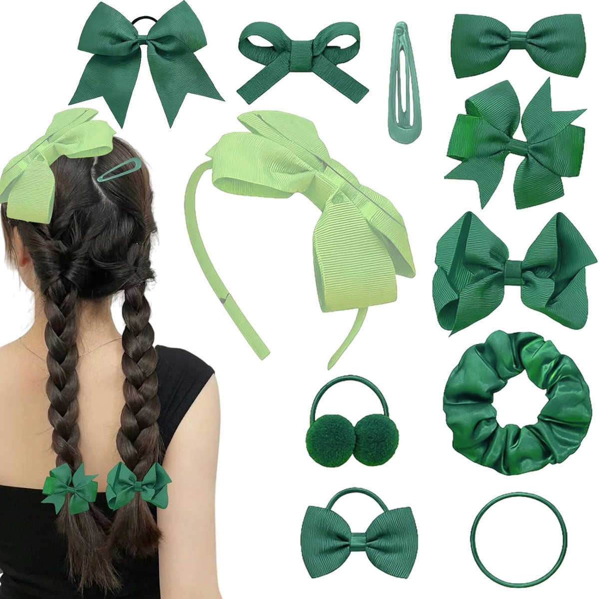 Haaraccessoireset 48 stuks - Groene haarclips en hoofdbanden - 11 verschillende stijlen - Perfect voor schoolmeisjes - ShopVlot