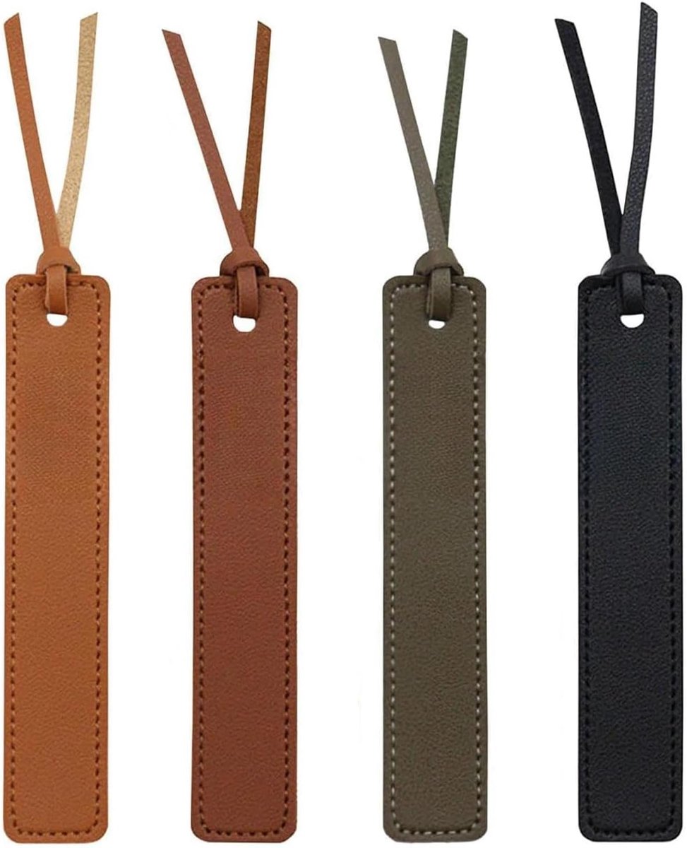 Leren boekenleggers set van 4 - multicolor franjes - retro stijl - voor boekenliefhebbers - ShopVlot
