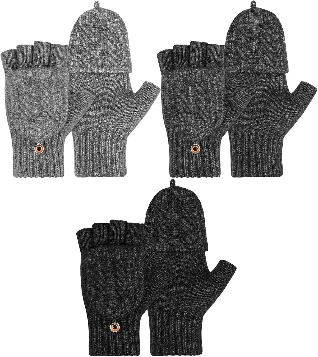 Winter gebreide vingerloze handschoenen - 3 paar - omklapbare met vingers - warm en veelzijdig - ShopVlot