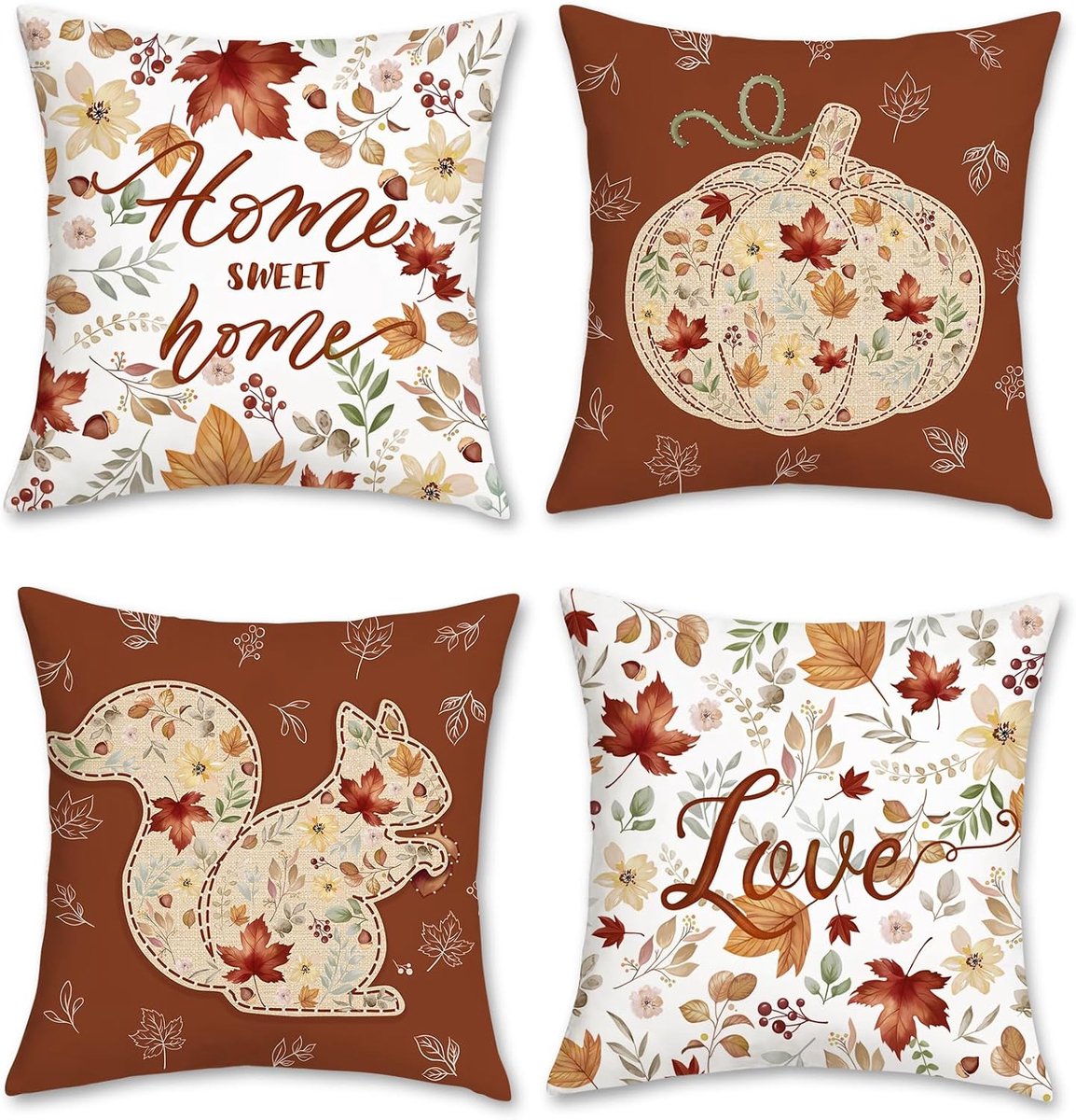 Kussenslopen 45 x 45 cm - Eekhoorn en Pompoen - Herfstdecoratie - Gezellig voor op de bank - ShopVlot