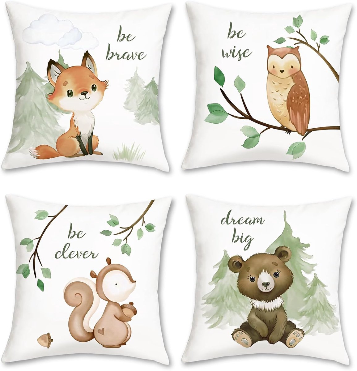 Kussenslopen bosdieren 50 x 50 cm - zacht fluweel - set van 4 - perfect voor kinderkamers - ShopVlot