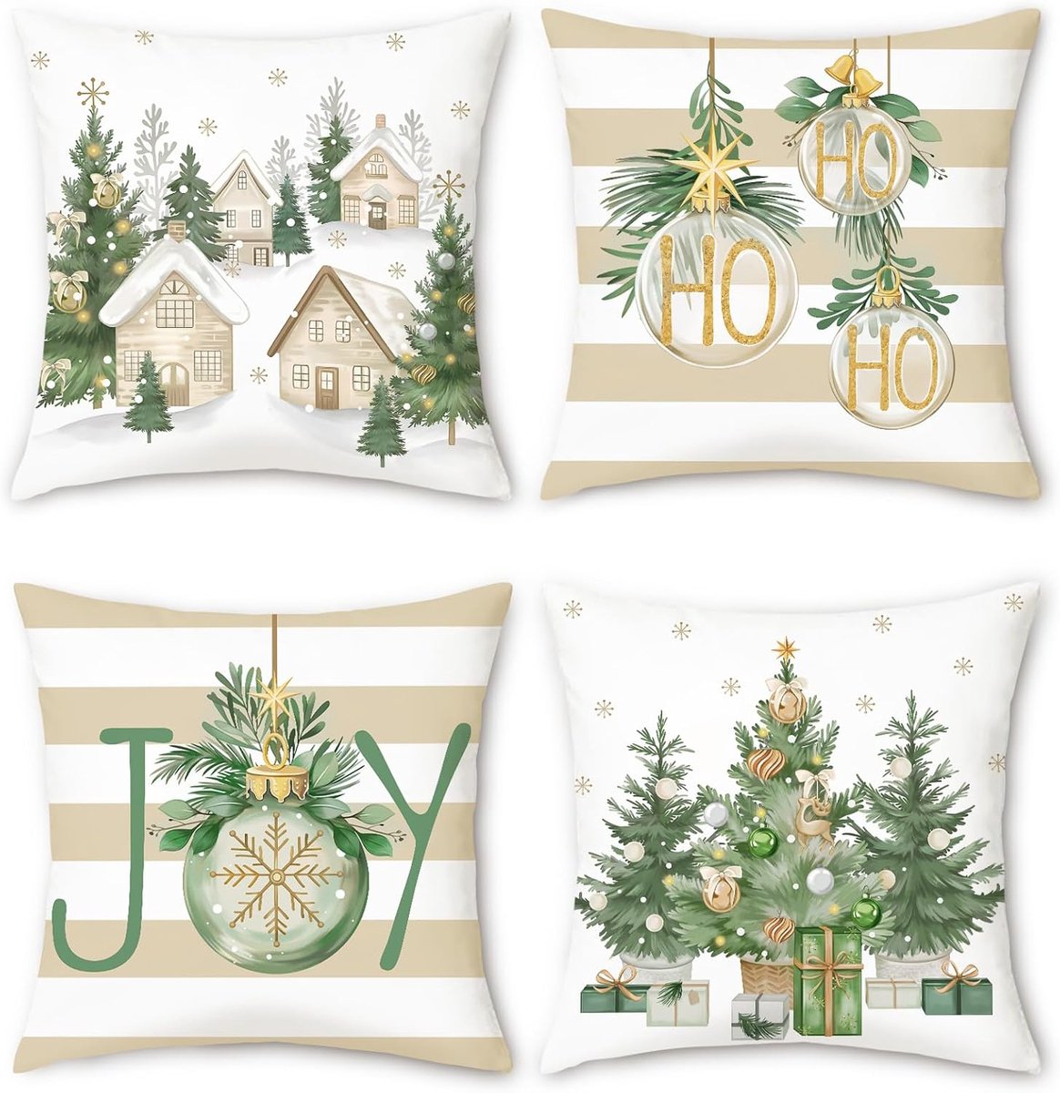 Sierkussens 45 x 45 cm - zacht pluche - kerstboom, kerstballen, besneeuwde huizen - stijlvolle winterdecoratie - ShopVlot