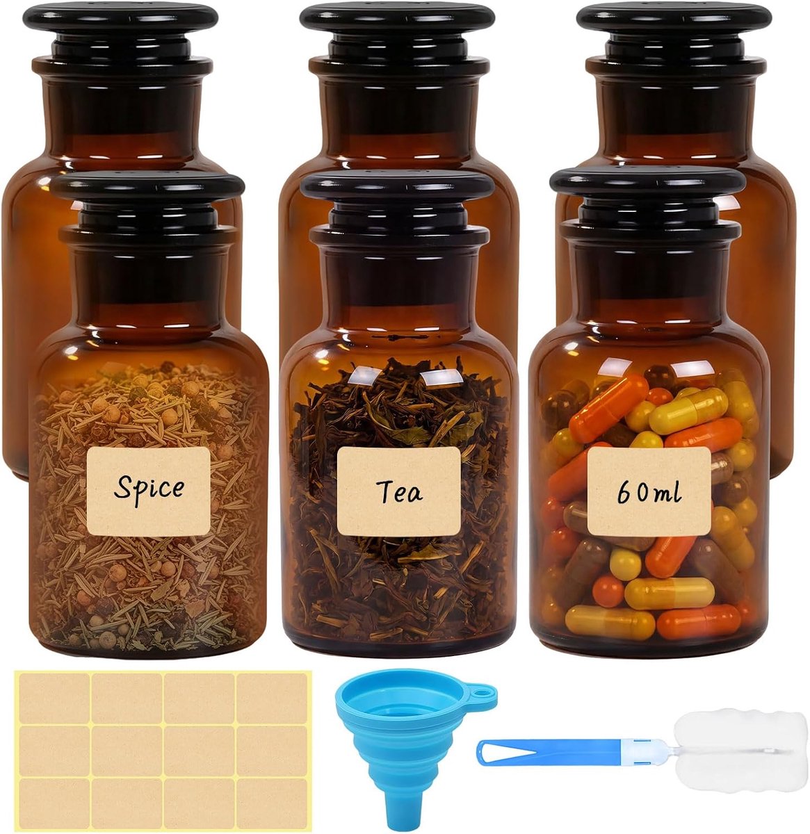 Reagentfles 2 fl oz - Bruin glas - Brede hals met stop - Ideaal voor chemische monsters - ShopVlot