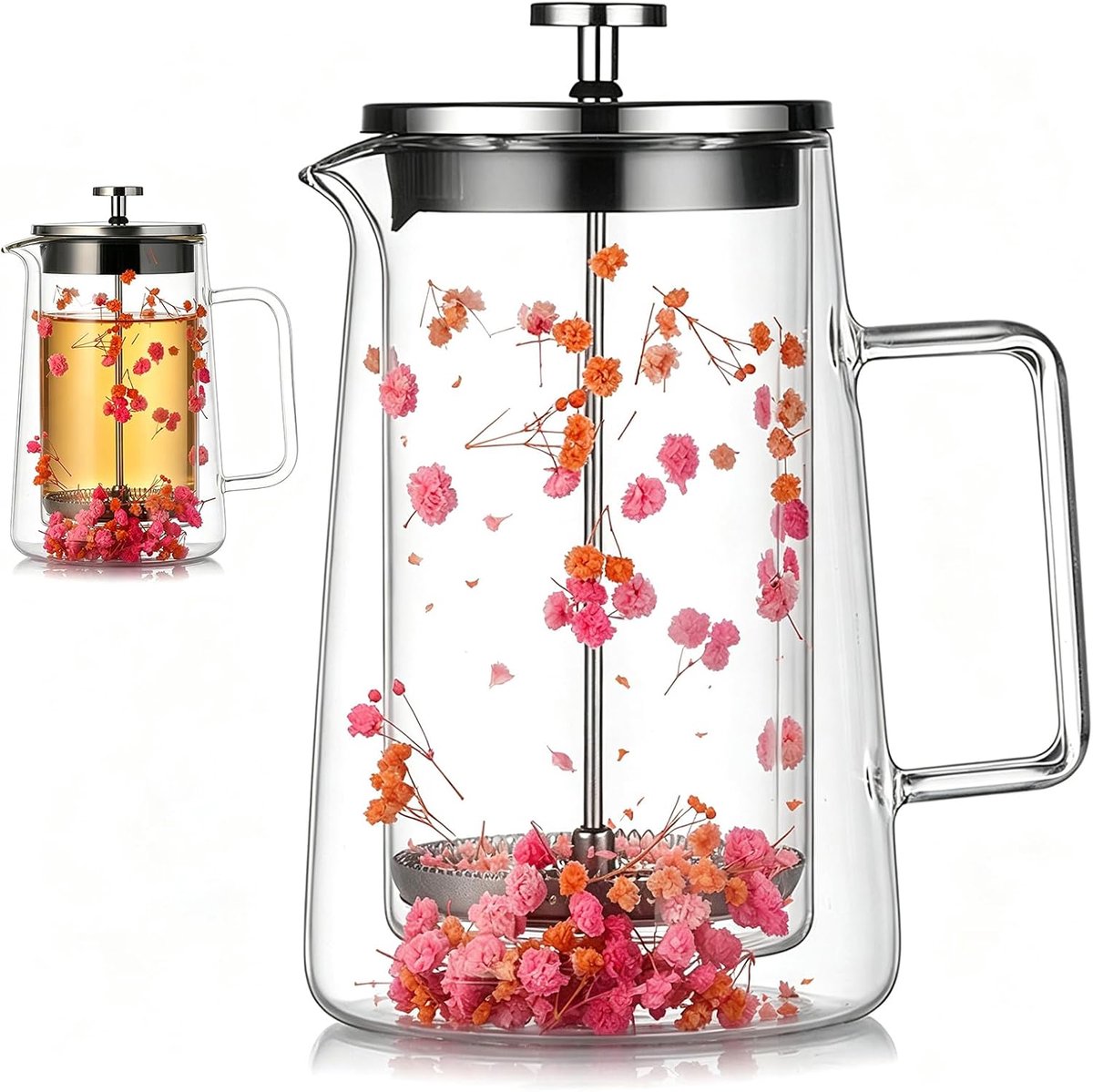 French Press koffiezetapparaat 1 l - thermodubbelwandig glas - roestvrijstalen filter - voor warme koffie - ShopVlot