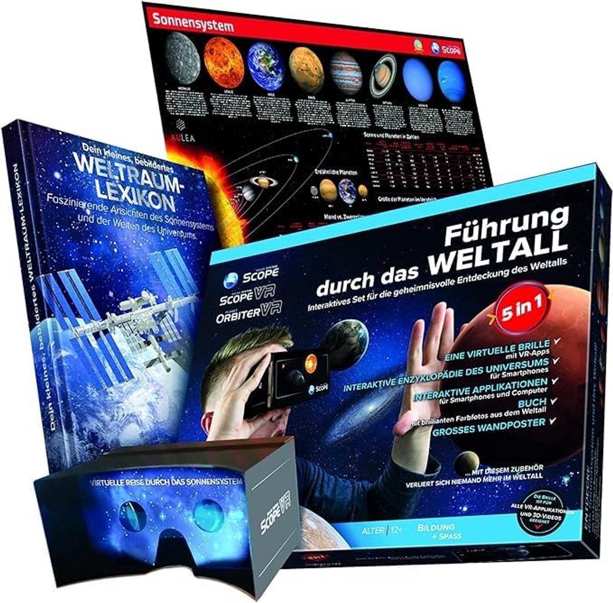 Astronomie 5-in-1 set - VR-bril, lexicon DIN A1 poster - interactieve leerset voor scholieren - ShopVlot