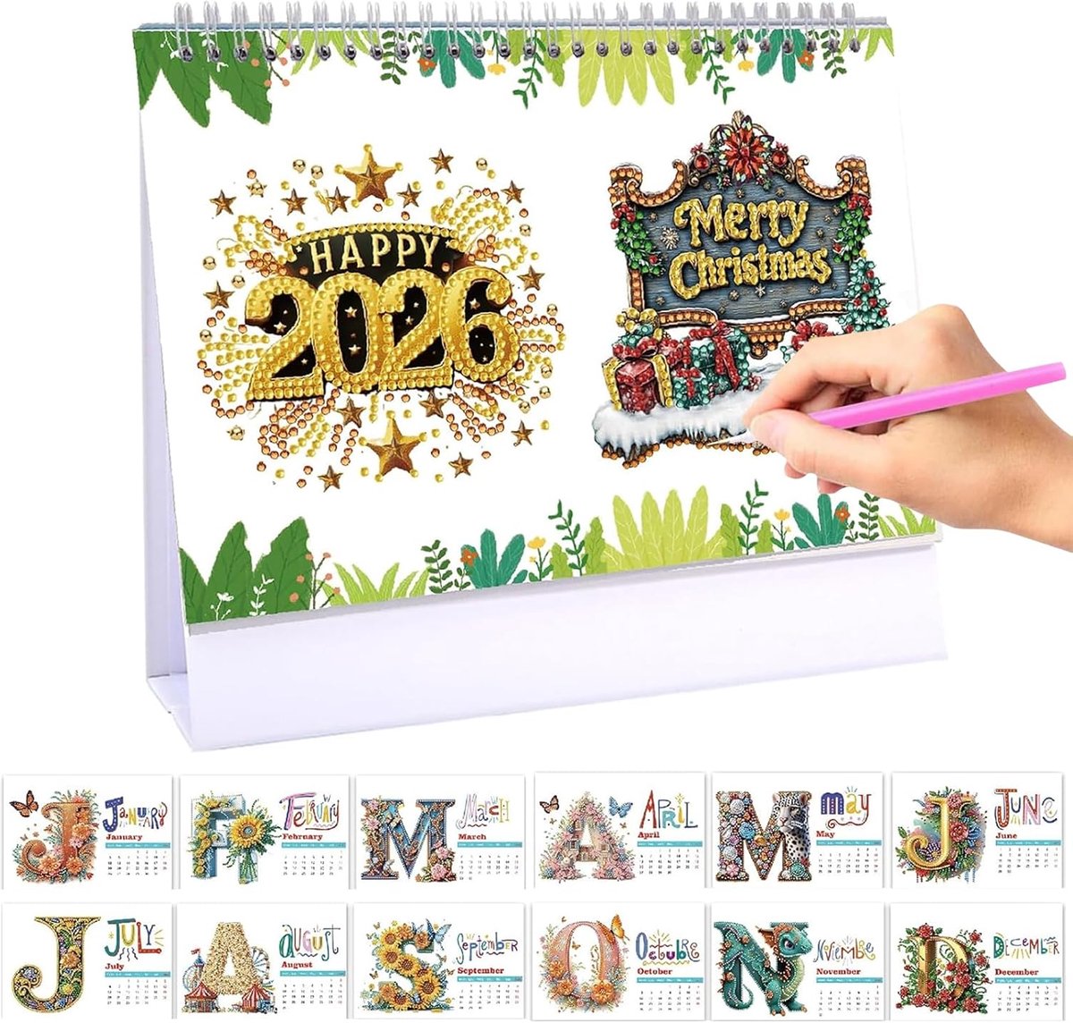 Tafelkalendar 2026 - Diamant Schilderij Adventskalender - Kerstbomen - Mooi voor decoratie en planning - ShopVlot