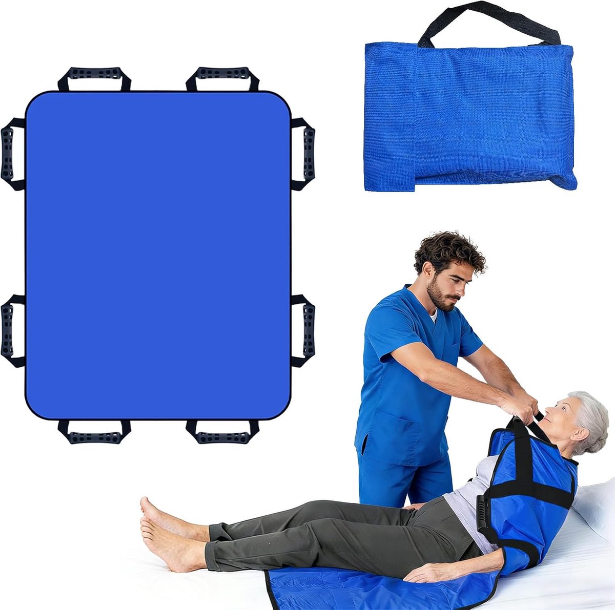 Patientlift Transferboard 120x100cm - Dubbelzijdig nylon - 8 Versterkte handgrepen - Ideaal voor bedtransfer - ShopVlot