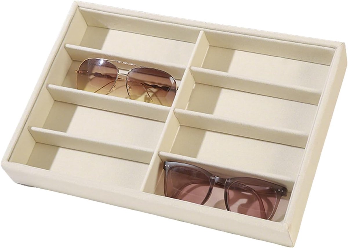 Sunglass Organizer Sieraden Tray - Beige fluwelen display - Acht vakken - Georganiseerde opslag - ShopVlot