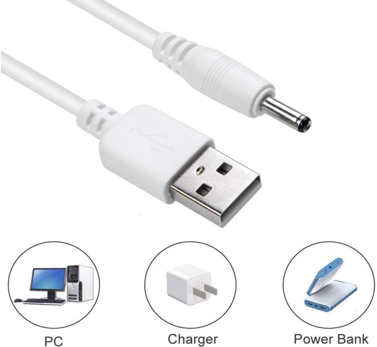 USB naar DC 3.5 * 1.35mm 5V oplaadkabel - 100cm - voor Foreo Luna en ISSA tandenborstels - snelle en veilige oplading - ShopVlot