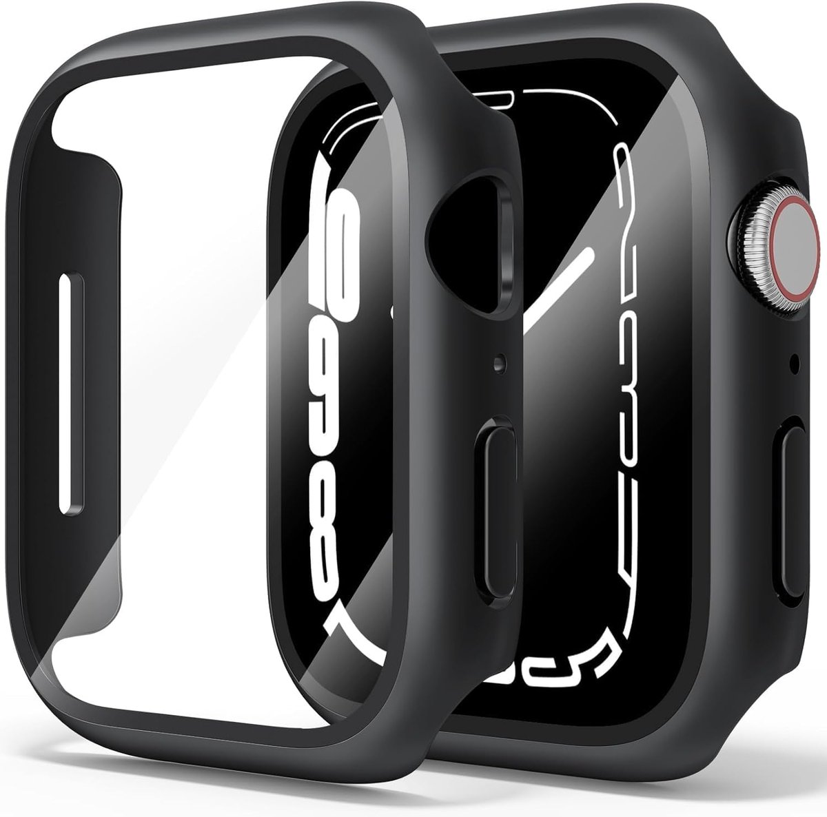 【2 stuks】Yisica PC-beschermhoes voor Apple Watch 45 mm serie 9/8/7 met displaybescherming van gehard glas, HD, helder - ShopVlot