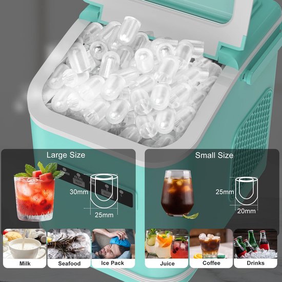 Atlasyx ijsblokjesmachine - Ijsmachine - Ijsmaker - Ijsblokjesmakers - Ijsblokjes maken - 12 kg/24 Uur - 1,4 L inhoud - Mintgroen — afbeelding 2
