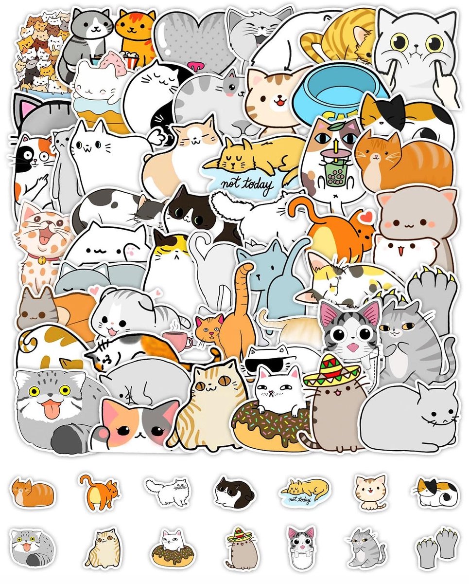 Solidchoice - Set van 50 Schattige Kattenstickers voor Laptop en Waterflessen