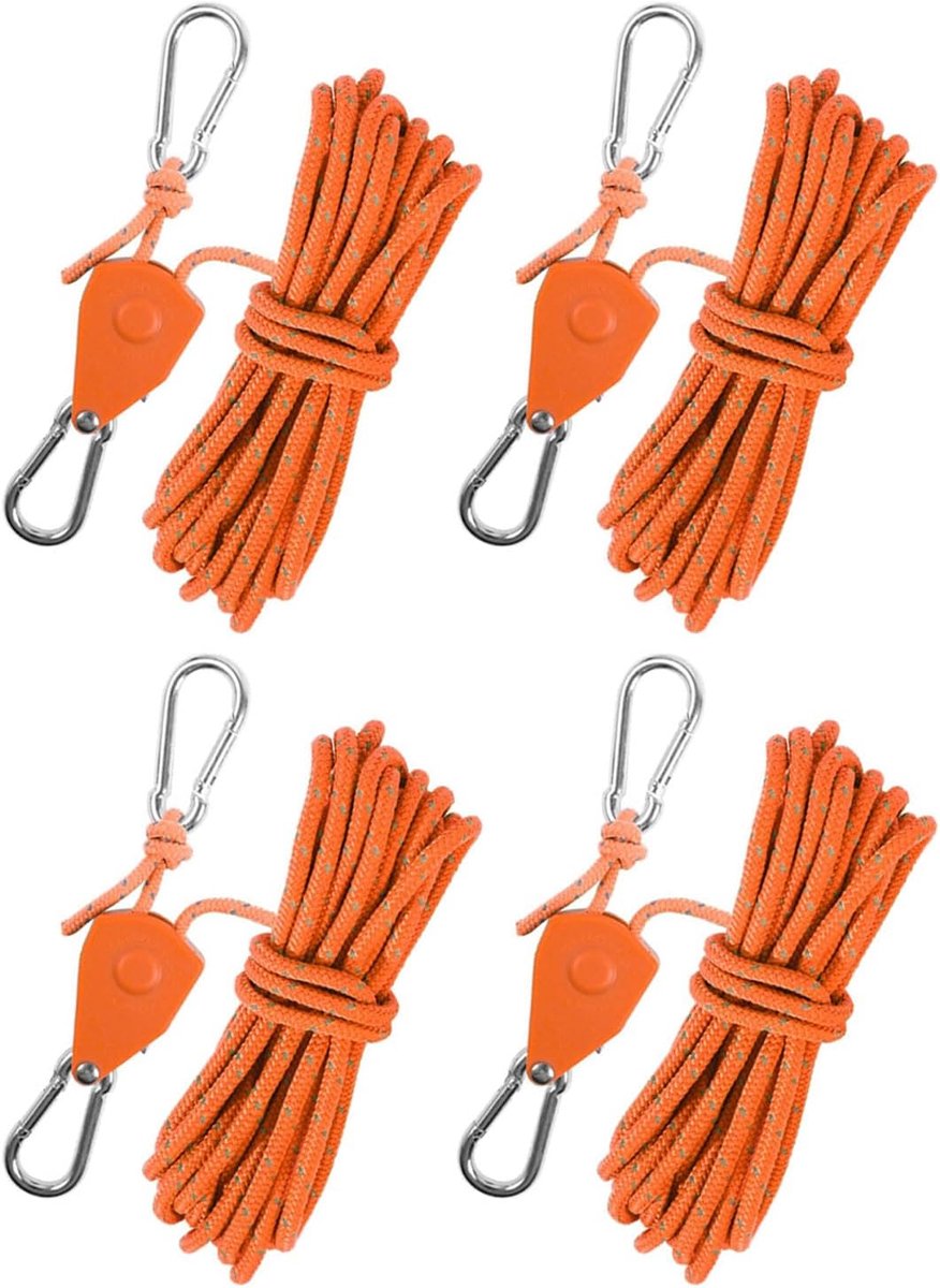Verstelbare seilratsche 1/8 inch - 4 M afspanningsseil - 4 stuks met haak - ideaal voor plantenventilator licht - ShopVlot