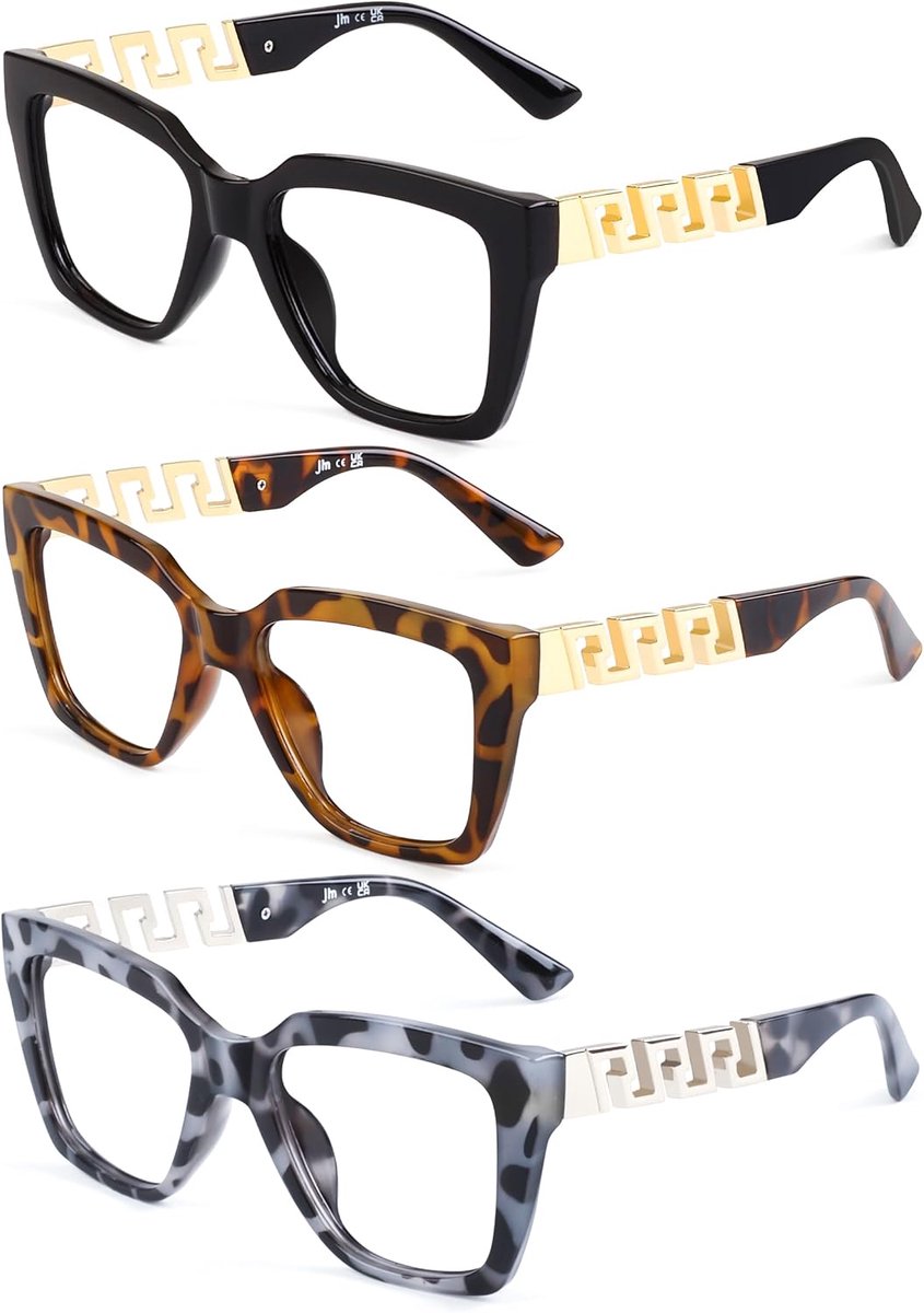 Lezen brillen set van 3 - vierkante oversized - blauw lichtfilter - stijlvol en beschermend - ShopVlot