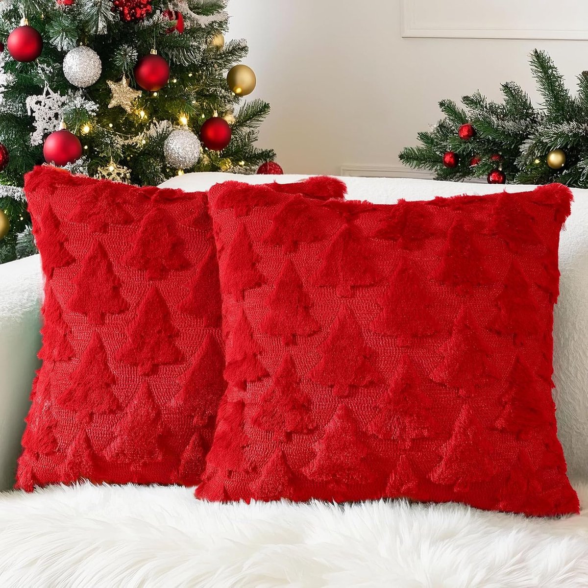 Kussenhoezen 45 x 45 cm - Superzachte Pluche Fluffy Velours - Kerstdecoratie voor de Woonkamer - Ideaal voor de Bank - ShopVlot