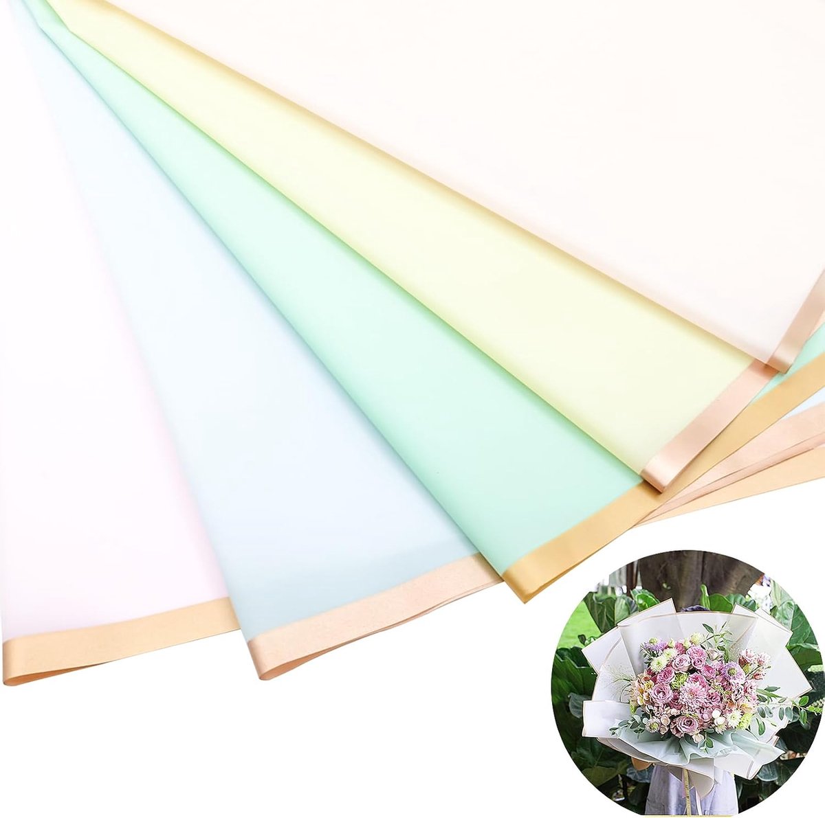 Bloemen inpakpapier 58x58cm - Waterdicht - Translucent met folie rand - Perfect voor bruiloften en verjaardagen - ShopVlot