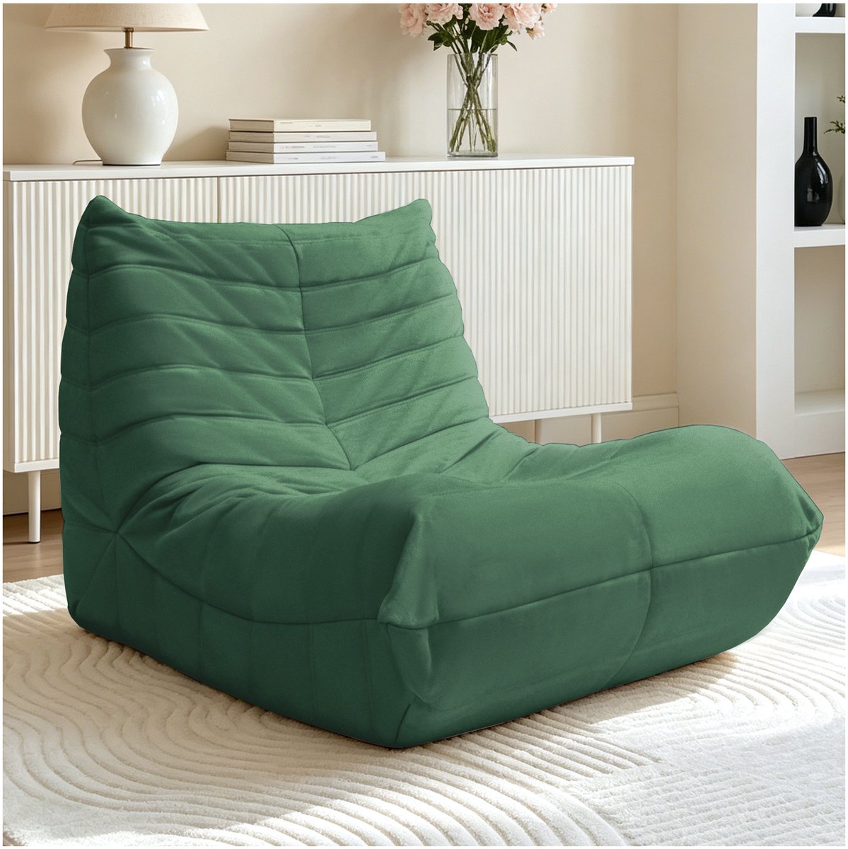 OKWISH Zitzak 92 x 24 x 24 cm - Ergonomische Loungestoel Met Rugleuning - Zachte Flanelstof - Voor Woonkamer en Slaapkamer - Groen