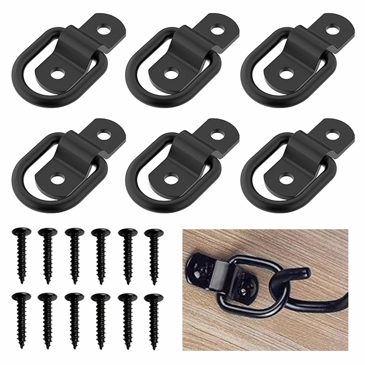 Solidchoice - Set van 6 Heavy Duty D-Ring Sjorring met Schroeven