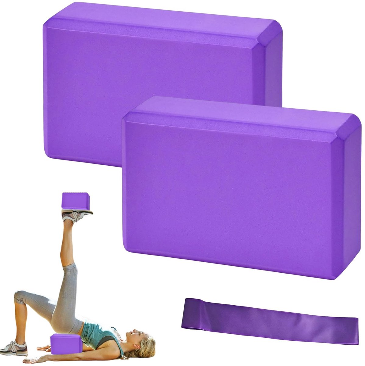 Solidchoice - Set van 2 Yoga Blokken met Fitness Bands voor Verbetering van Kracht