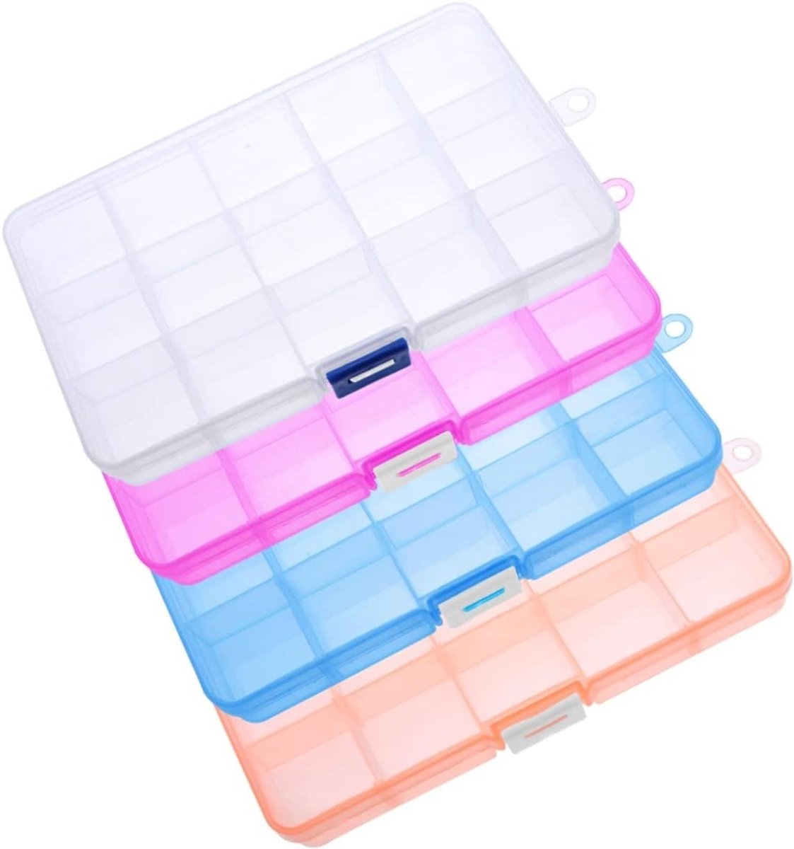 Solidchoice - Set van 4 Transparante Opbergdozen met 15 Compartimenten