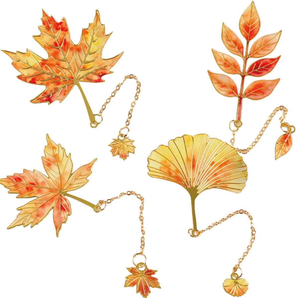 Boekenleggers 4 Stuks met Ketting - Vintage Maple - Duurzaam en Waterproof - Perfect voor Boekliefhebbers - ShopVlot