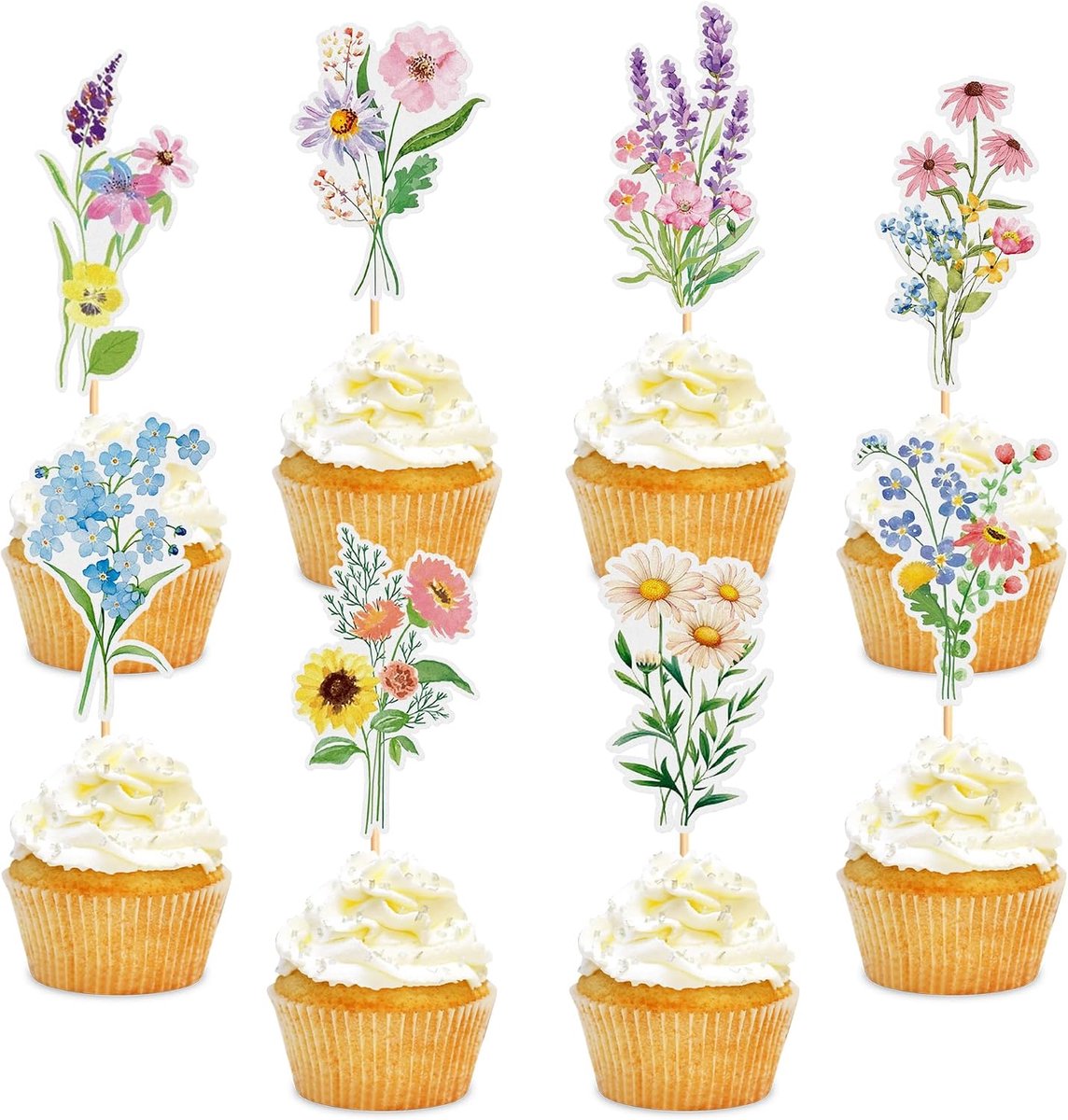 Taarttopper wilde bloemen - 8 stuks - unieke decoratie - feestelijke sfeer voor elke gelegenheid - ShopVlot